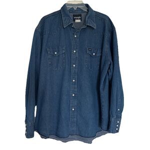 Wrangler Denim Western Shirt Men's XXL Long Sleeve Rodeo Pearl Snap Pockets
